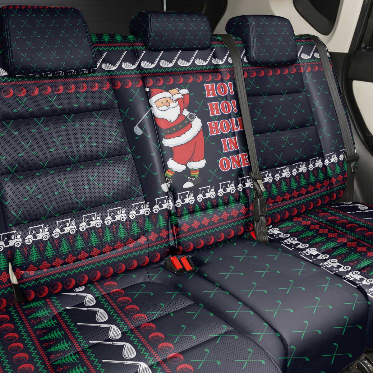 Santa Hole in One Christmas Back Car Seat Cover with Golf Clubs and Festive Pattern - Wonder Print Shop