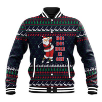 Santa Hole in One Christmas Baseball Jacket with Golf Clubs and Festive Pattern - Wonder Print Shop
