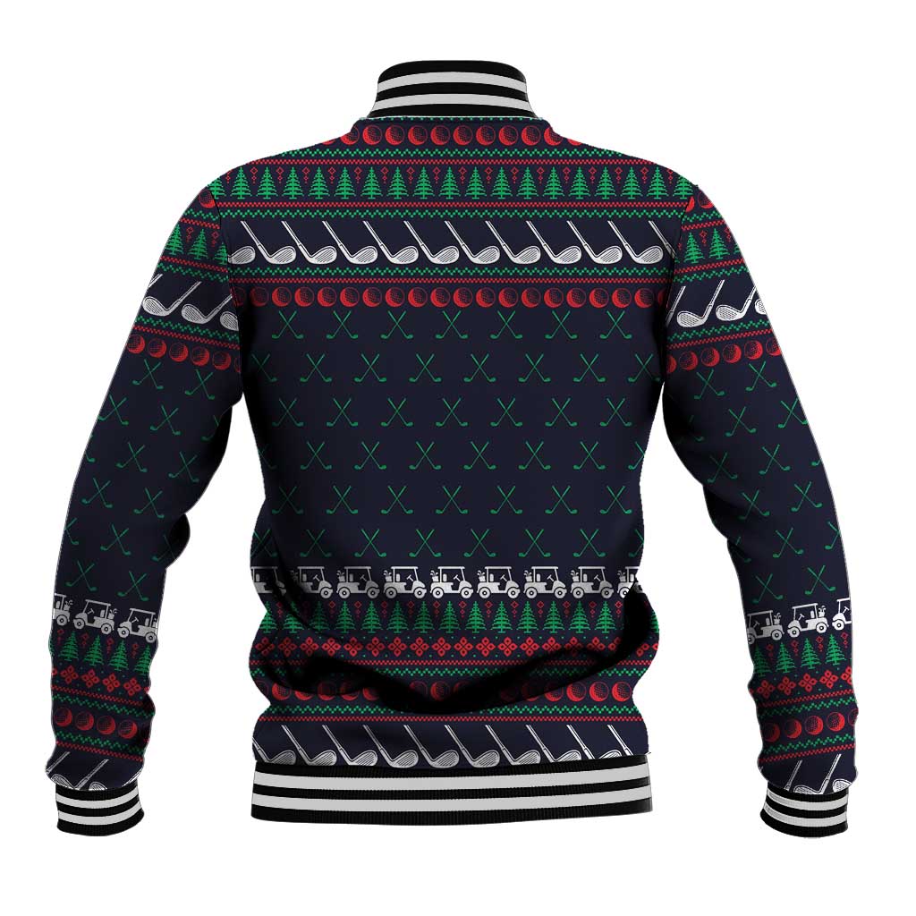Santa Hole in One Christmas Baseball Jacket with Golf Clubs and Festive Pattern - Wonder Print Shop