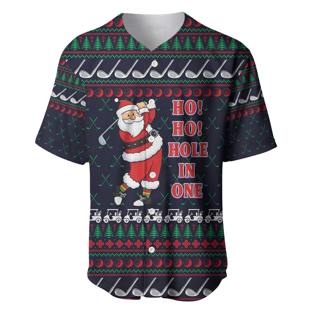 Santa Hole in One Christmas Baseball Jersey with Golf Clubs and Festive Pattern - Wonder Print Shop