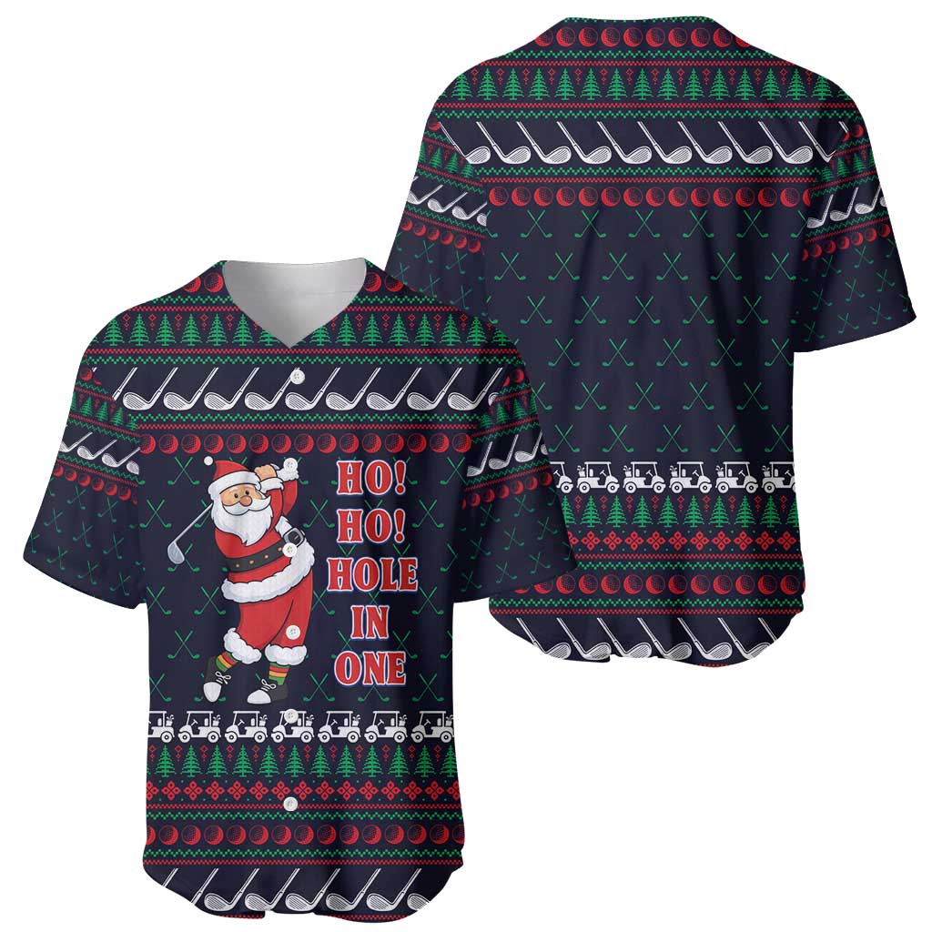 Santa Hole in One Christmas Baseball Jersey with Golf Clubs and Festive Pattern - Wonder Print Shop