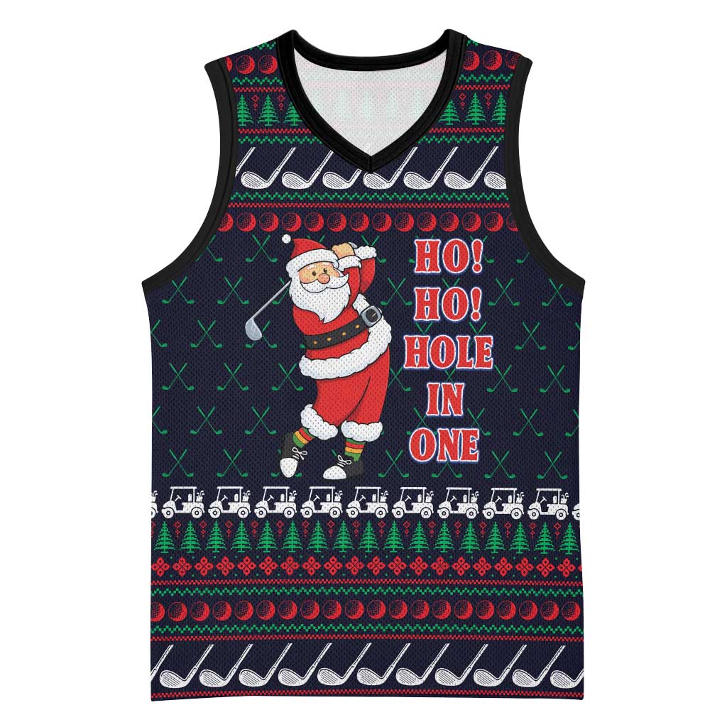 Santa Hole in One Christmas Basketball Jersey with Golf Clubs and Festive Pattern - Wonder Print Shop