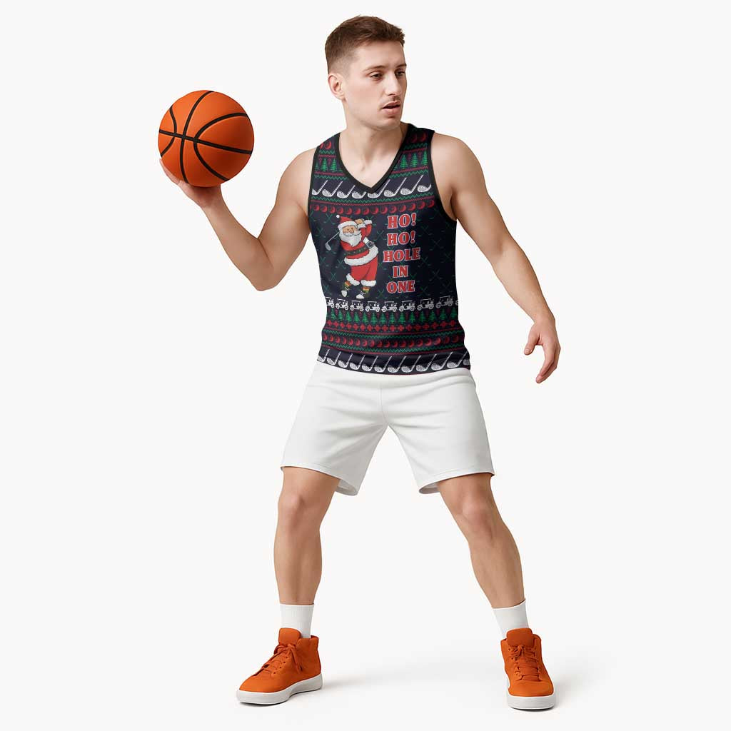 Santa Hole in One Christmas Basketball Jersey with Golf Clubs and Festive Pattern - Wonder Print Shop