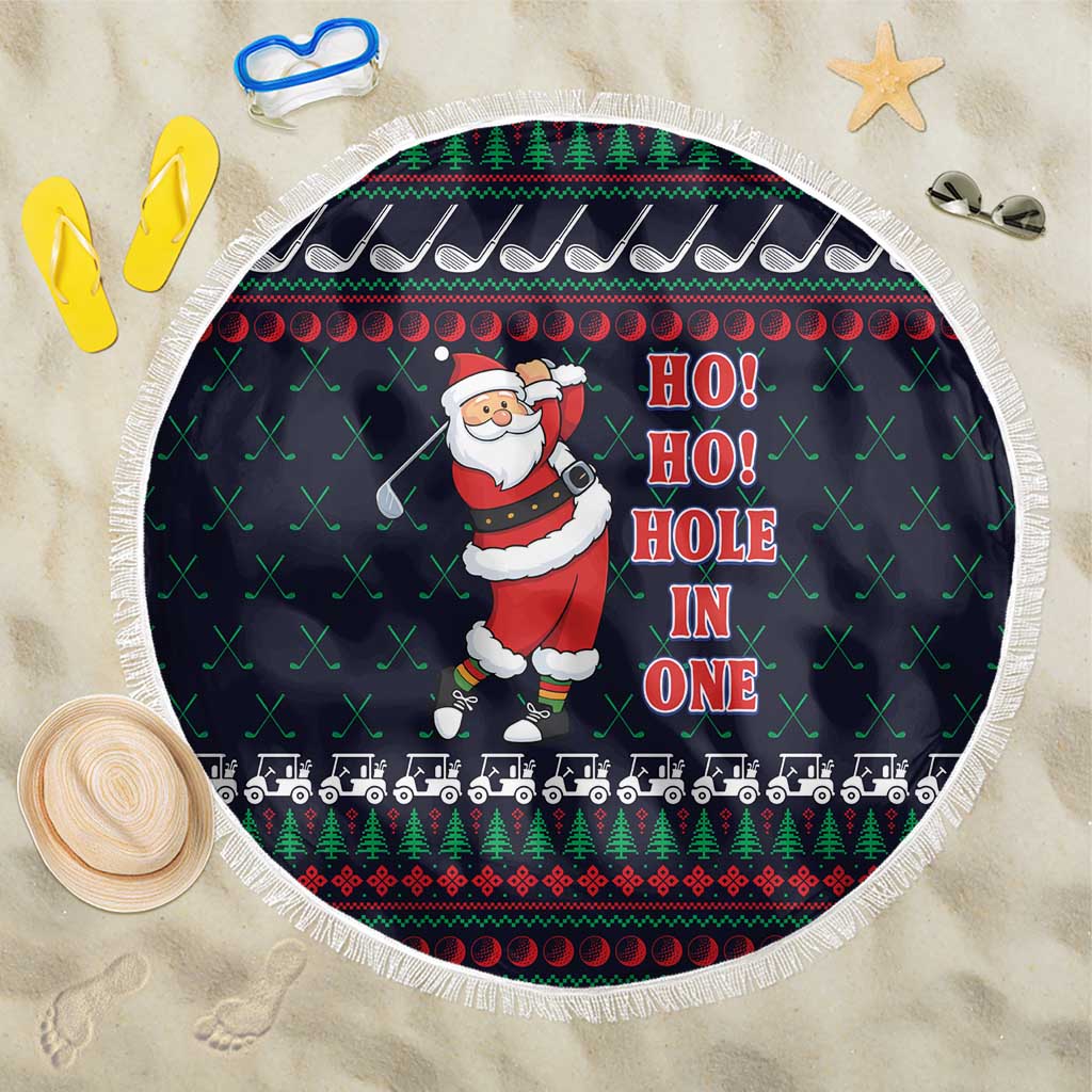 Santa Hole in One Christmas Beach Blanket with Golf Clubs and Festive Pattern - Wonder Print Shop
