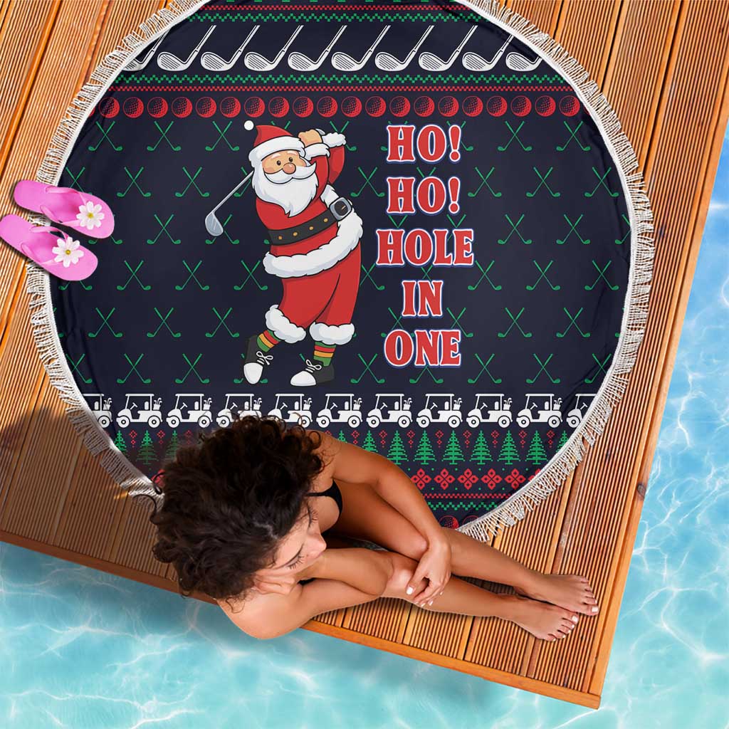 Santa Hole in One Christmas Beach Blanket with Golf Clubs and Festive Pattern - Wonder Print Shop