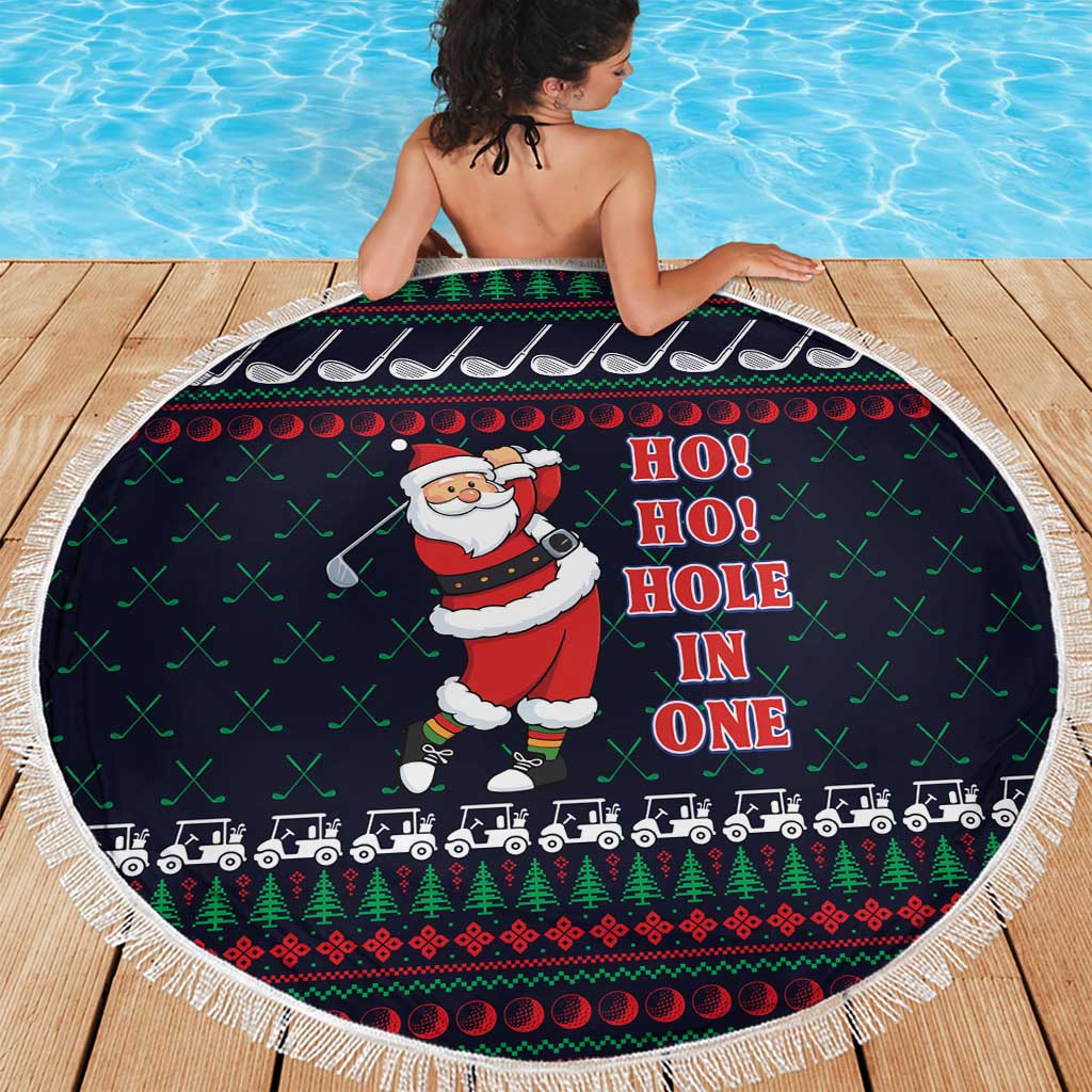 Santa Hole in One Christmas Beach Blanket with Golf Clubs and Festive Pattern - Wonder Print Shop