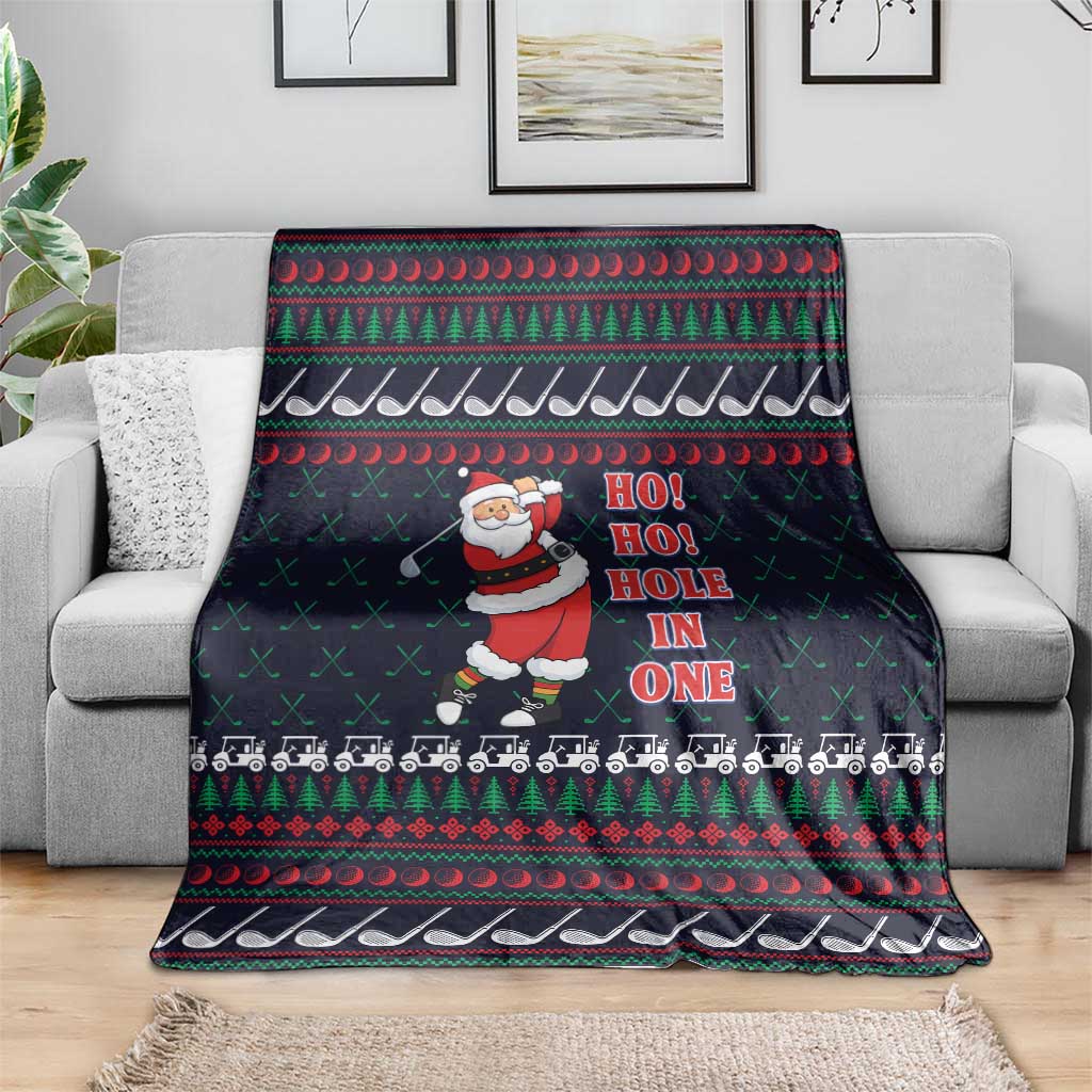 Santa Hole in One Christmas Blanket with Golf Clubs and Festive Pattern - Wonder Print Shop