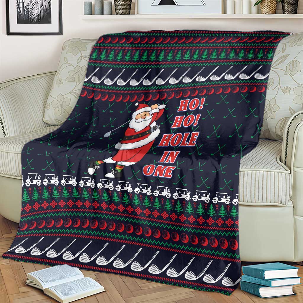 Santa Hole in One Christmas Blanket with Golf Clubs and Festive Pattern - Wonder Print Shop