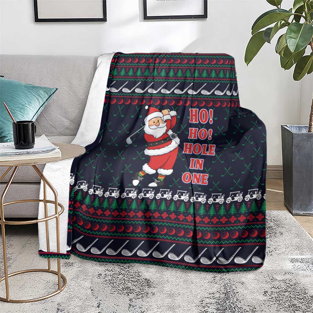 Santa Hole in One Christmas Blanket with Golf Clubs and Festive Pattern - Wonder Print Shop