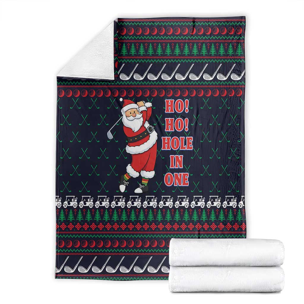 Santa Hole in One Christmas Blanket with Golf Clubs and Festive Pattern - Wonder Print Shop