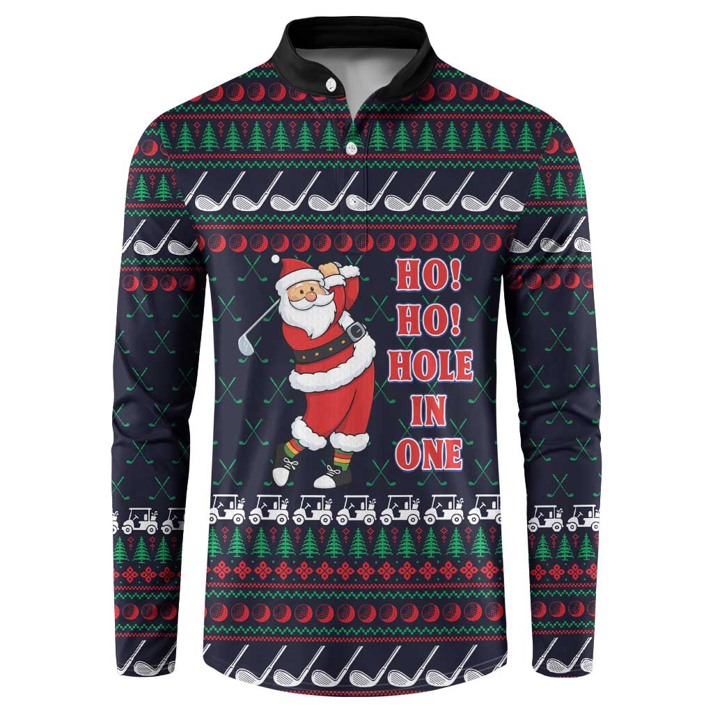 Santa Hole in One Christmas Button Sweatshirt with Golf Clubs and Festive Pattern - Wonder Print Shop