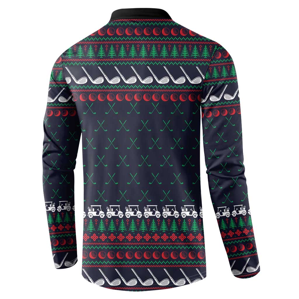 Santa Hole in One Christmas Button Sweatshirt with Golf Clubs and Festive Pattern - Wonder Print Shop