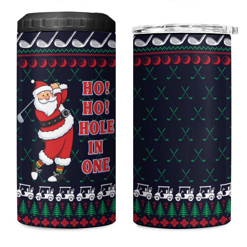 Santa Hole in One Christmas 4 in 1 Can Cooler Tumbler with Golf Clubs and Festive Pattern - Wonder Print Shop