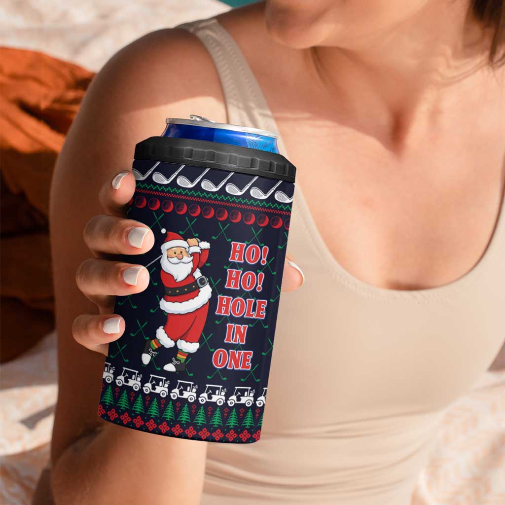 Santa Hole in One Christmas 4 in 1 Can Cooler Tumbler with Golf Clubs and Festive Pattern - Wonder Print Shop