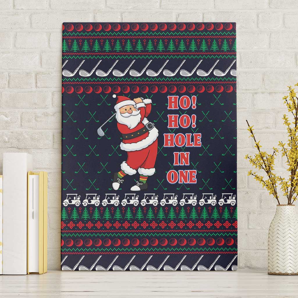 Santa Hole in One Christmas Canvas Wall Art with Golf Clubs and Festive Pattern - Wonder Print Shop
