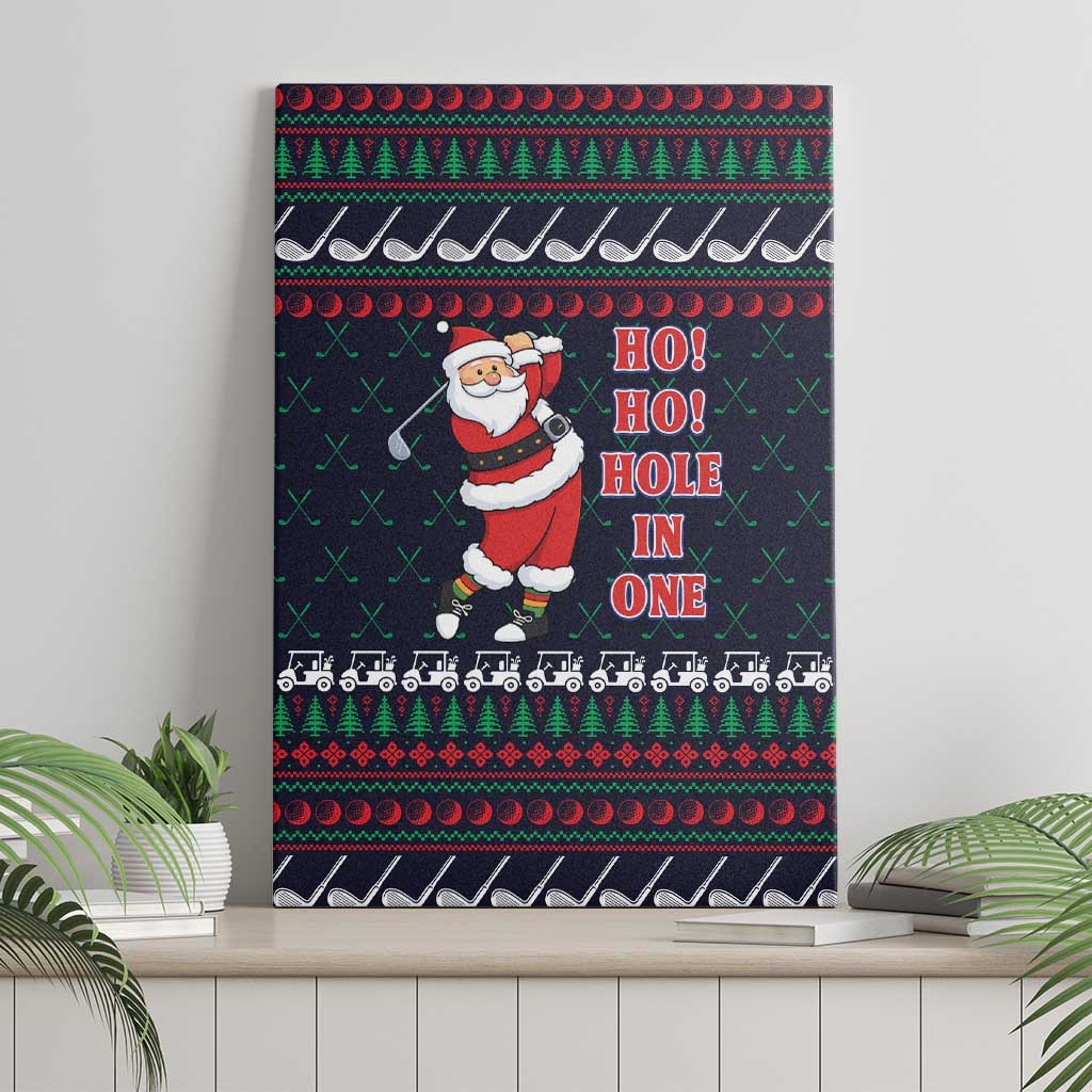 Santa Hole in One Christmas Canvas Wall Art with Golf Clubs and Festive Pattern - Wonder Print Shop