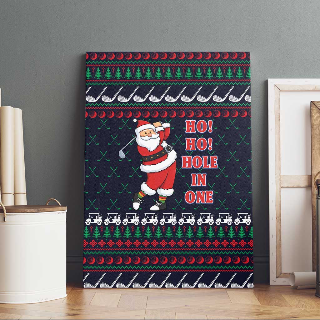 Santa Hole in One Christmas Canvas Wall Art with Golf Clubs and Festive Pattern - Wonder Print Shop