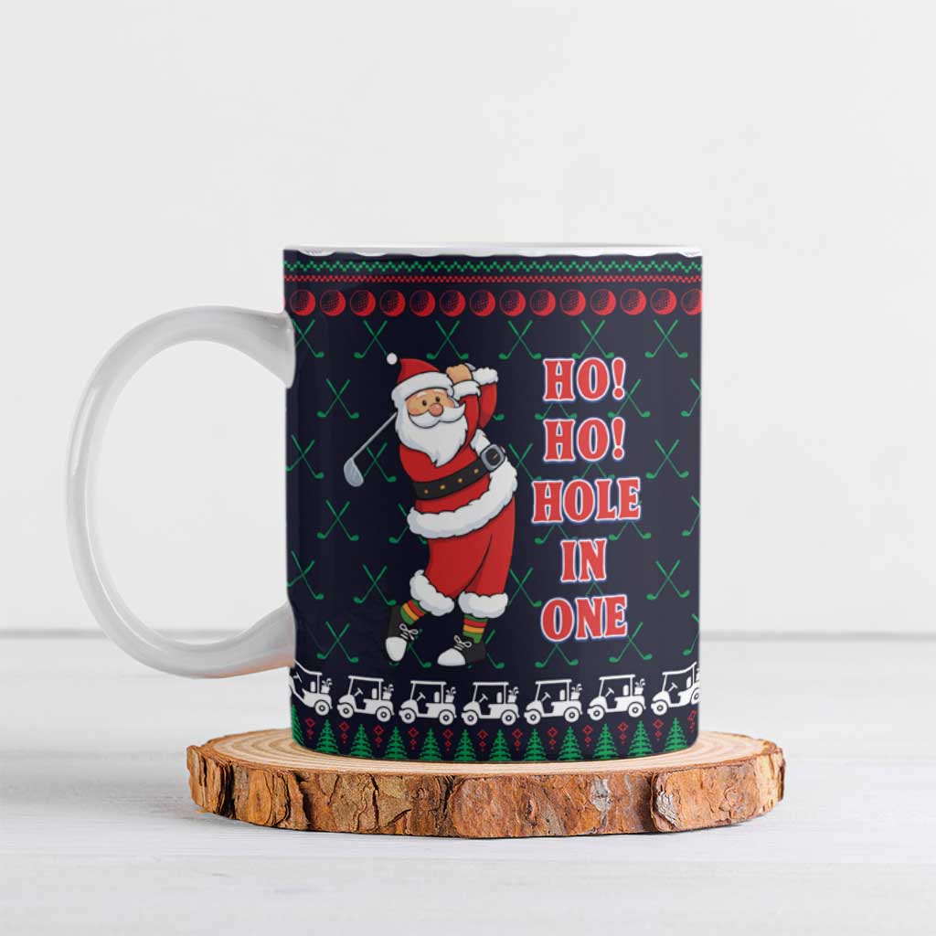 Santa Hole in One Christmas Ceramic Mug with Golf Clubs and Festive Pattern - Wonder Print Shop