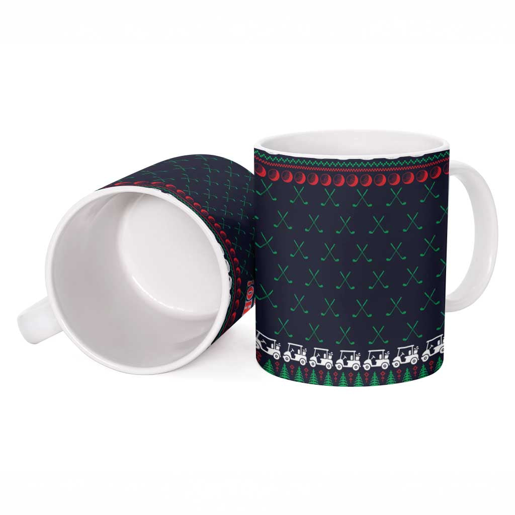 Santa Hole in One Christmas Ceramic Mug with Golf Clubs and Festive Pattern - Wonder Print Shop