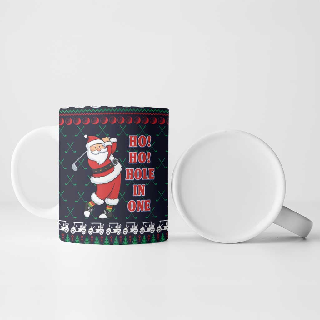 Santa Hole in One Christmas Ceramic Mug with Golf Clubs and Festive Pattern - Wonder Print Shop