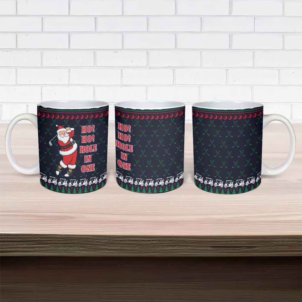 Santa Hole in One Christmas Ceramic Mug with Golf Clubs and Festive Pattern - Wonder Print Shop