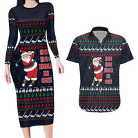 Santa Hole in One Christmas Couples Matching Long Sleeve Bodycon Dress and Hawaiian Shirt with Golf Clubs and Festive Pattern - Wonder Print Shop