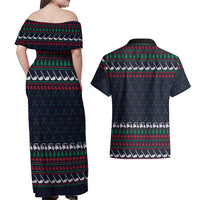Santa Hole in One Christmas Couples Matching Off Shoulder Maxi Dress and Hawaiian Shirt with Golf Clubs and Festive Pattern - Wonder Print Shop