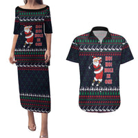 Santa Hole in One Christmas Couples Matching Puletasi and Hawaiian Shirt with Golf Clubs and Festive Pattern - Wonder Print Shop