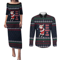 Santa Hole in One Christmas Couples Matching Puletasi and Long Sleeve Button Shirt with Golf Clubs and Festive Pattern - Wonder Print Shop