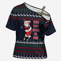 Santa Hole in One Christmas Cross Shoulder Shirt with Golf Clubs and Festive Pattern - Wonder Print Shop