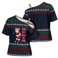Santa Hole in One Christmas Cross Shoulder Shirt with Golf Clubs and Festive Pattern - Wonder Print Shop