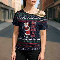 Santa Hole in One Christmas Cross Shoulder Shirt with Golf Clubs and Festive Pattern - Wonder Print Shop