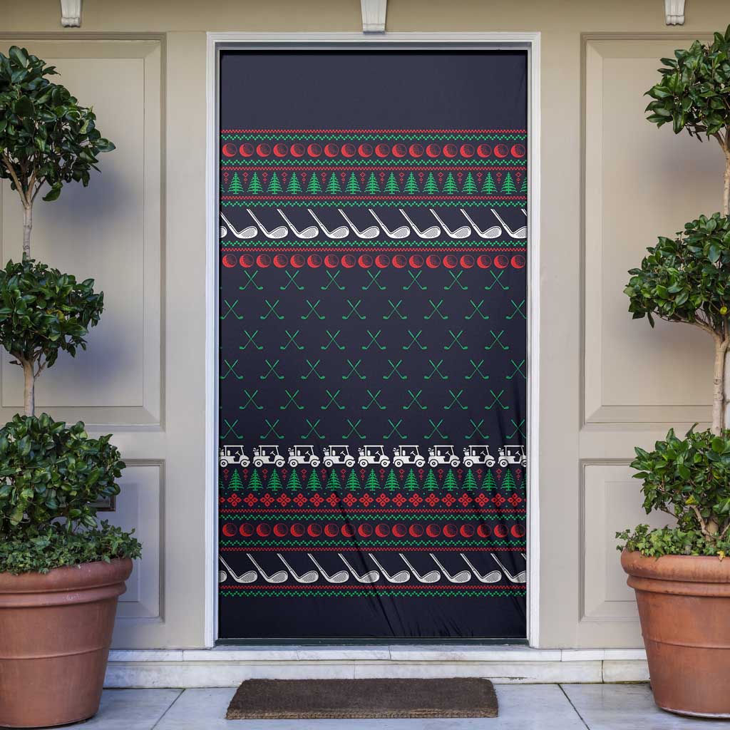 Santa Hole in One Christmas Door Cover with Golf Clubs and Festive Pattern - Wonder Print Shop