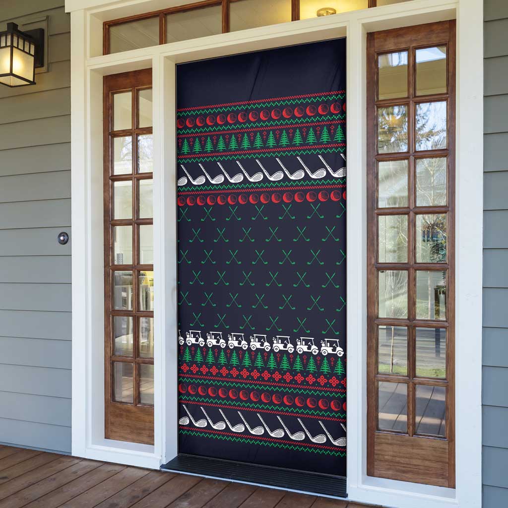 Santa Hole in One Christmas Door Cover with Golf Clubs and Festive Pattern - Wonder Print Shop