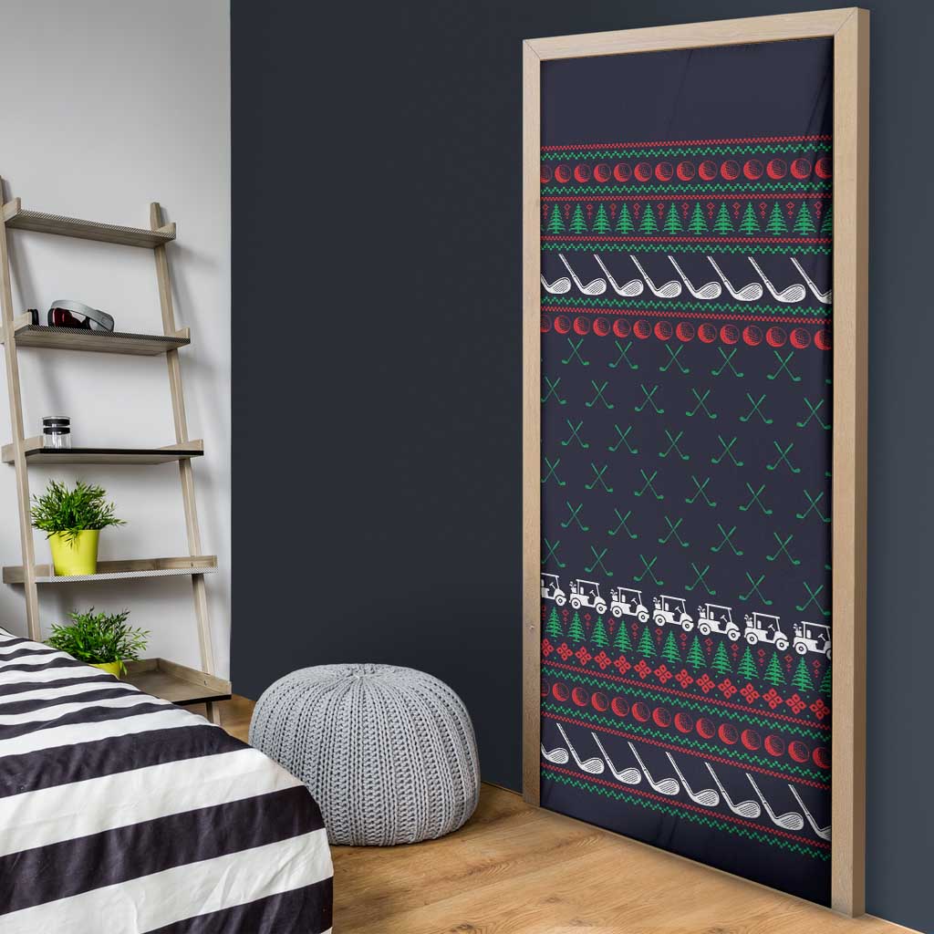 Santa Hole in One Christmas Door Cover with Golf Clubs and Festive Pattern - Wonder Print Shop