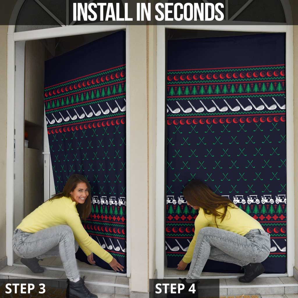 Santa Hole in One Christmas Door Cover with Golf Clubs and Festive Pattern - Wonder Print Shop