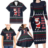 Santa Hole in One Christmas Family Matching Long Sleeve Bodycon Dress and Hawaiian Shirt with Golf Clubs and Festive Pattern - Wonder Print Shop