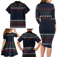 Santa Hole in One Christmas Family Matching Long Sleeve Bodycon Dress and Hawaiian Shirt with Golf Clubs and Festive Pattern - Wonder Print Shop