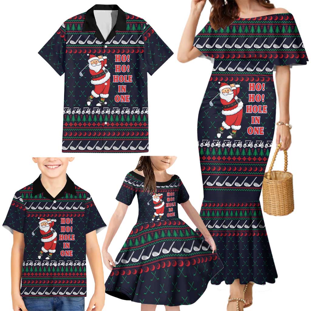 Santa Hole in One Christmas Family Matching Mermaid Dress and Hawaiian Shirt with Golf Clubs and Festive Pattern - Wonder Print Shop