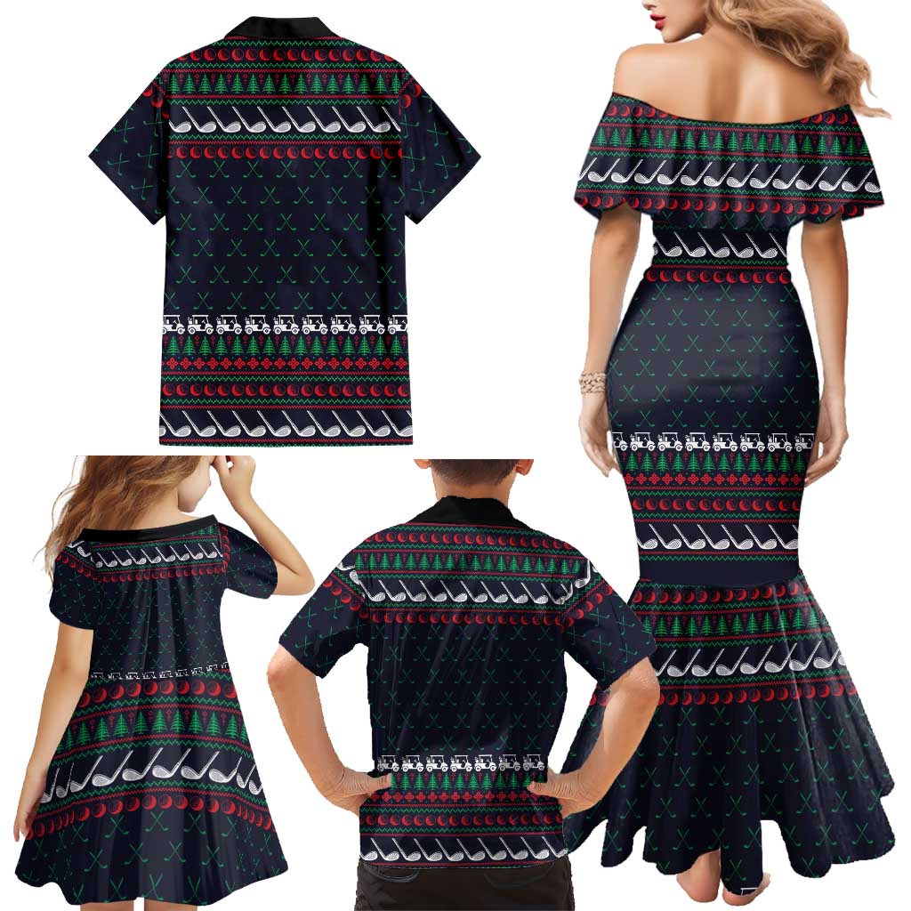 Santa Hole in One Christmas Family Matching Mermaid Dress and Hawaiian Shirt with Golf Clubs and Festive Pattern - Wonder Print Shop