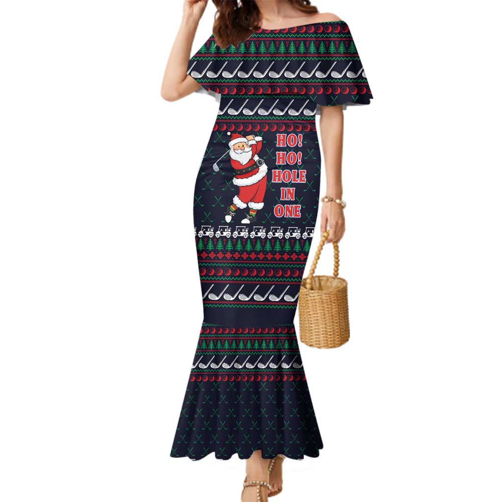 Santa Hole in One Christmas Family Matching Mermaid Dress and Hawaiian Shirt with Golf Clubs and Festive Pattern - Wonder Print Shop