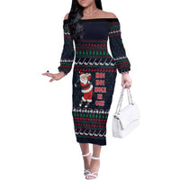 Santa Hole in One Christmas Family Matching Off The Shoulder Long Sleeve Dress and Hawaiian Shirt with Golf Clubs and Festive Pattern - Wonder Print Shop