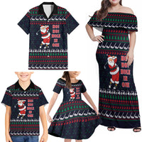 Santa Hole in One Christmas Family Matching Off Shoulder Maxi Dress and Hawaiian Shirt with Golf Clubs and Festive Pattern - Wonder Print Shop