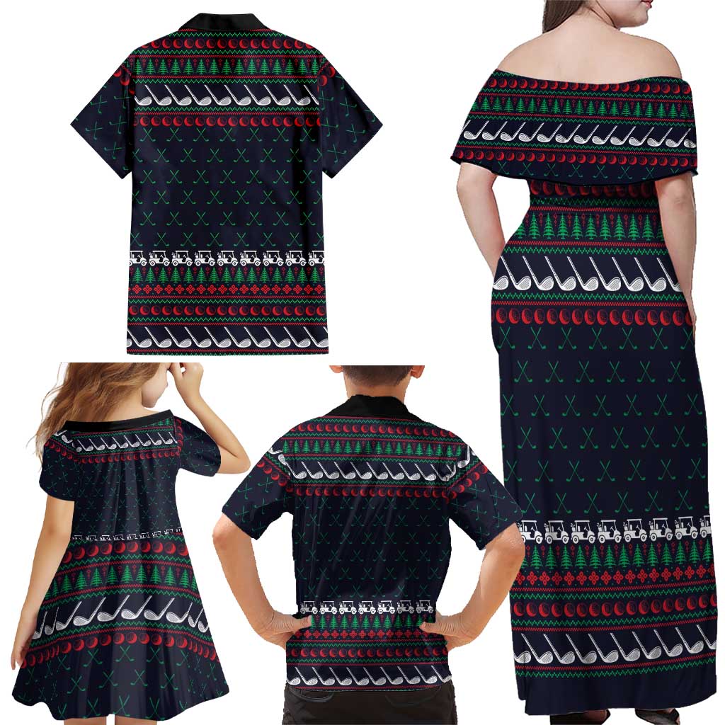 Santa Hole in One Christmas Family Matching Off Shoulder Maxi Dress and Hawaiian Shirt with Golf Clubs and Festive Pattern - Wonder Print Shop