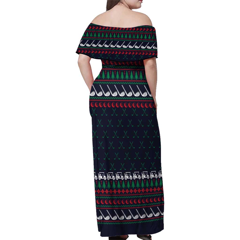 Santa Hole in One Christmas Family Matching Off Shoulder Maxi Dress and Hawaiian Shirt with Golf Clubs and Festive Pattern - Wonder Print Shop