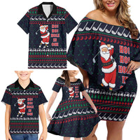 Santa Hole in One Christmas Family Matching Off Shoulder Short Dress and Hawaiian Shirt with Golf Clubs and Festive Pattern - Wonder Print Shop