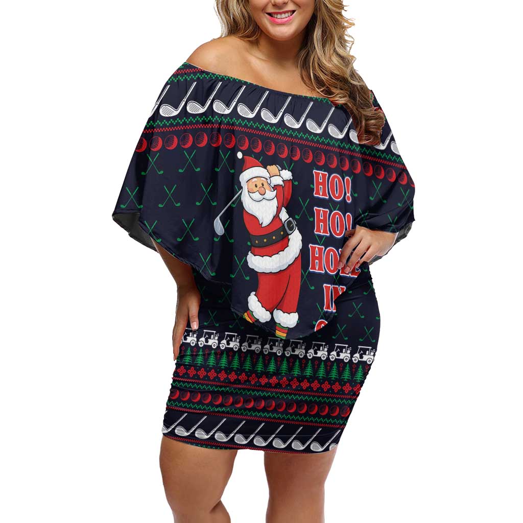 Santa Hole in One Christmas Family Matching Off Shoulder Short Dress and Hawaiian Shirt with Golf Clubs and Festive Pattern - Wonder Print Shop