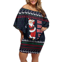 Santa Hole in One Christmas Family Matching Off Shoulder Short Dress and Hawaiian Shirt with Golf Clubs and Festive Pattern - Wonder Print Shop