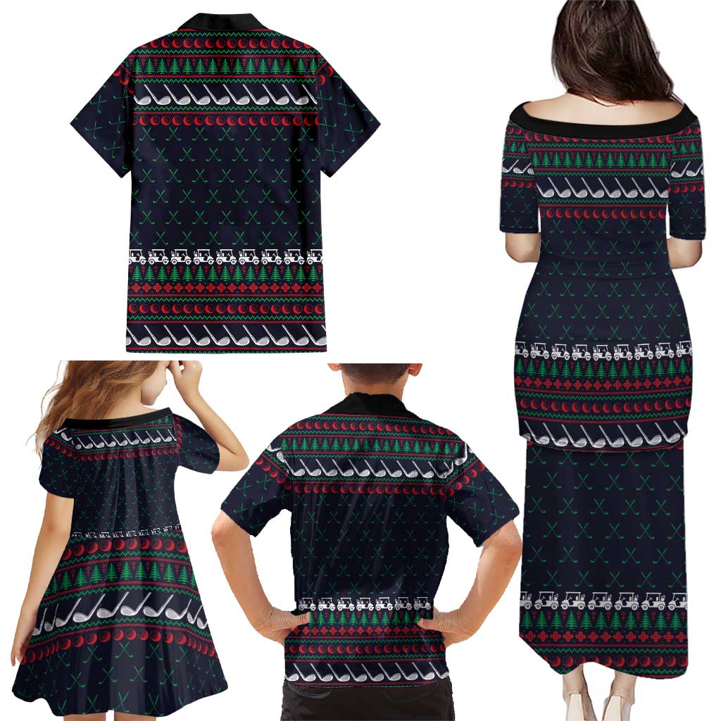 Santa Hole in One Christmas Family Matching Puletasi and Hawaiian Shirt with Golf Clubs and Festive Pattern - Wonder Print Shop