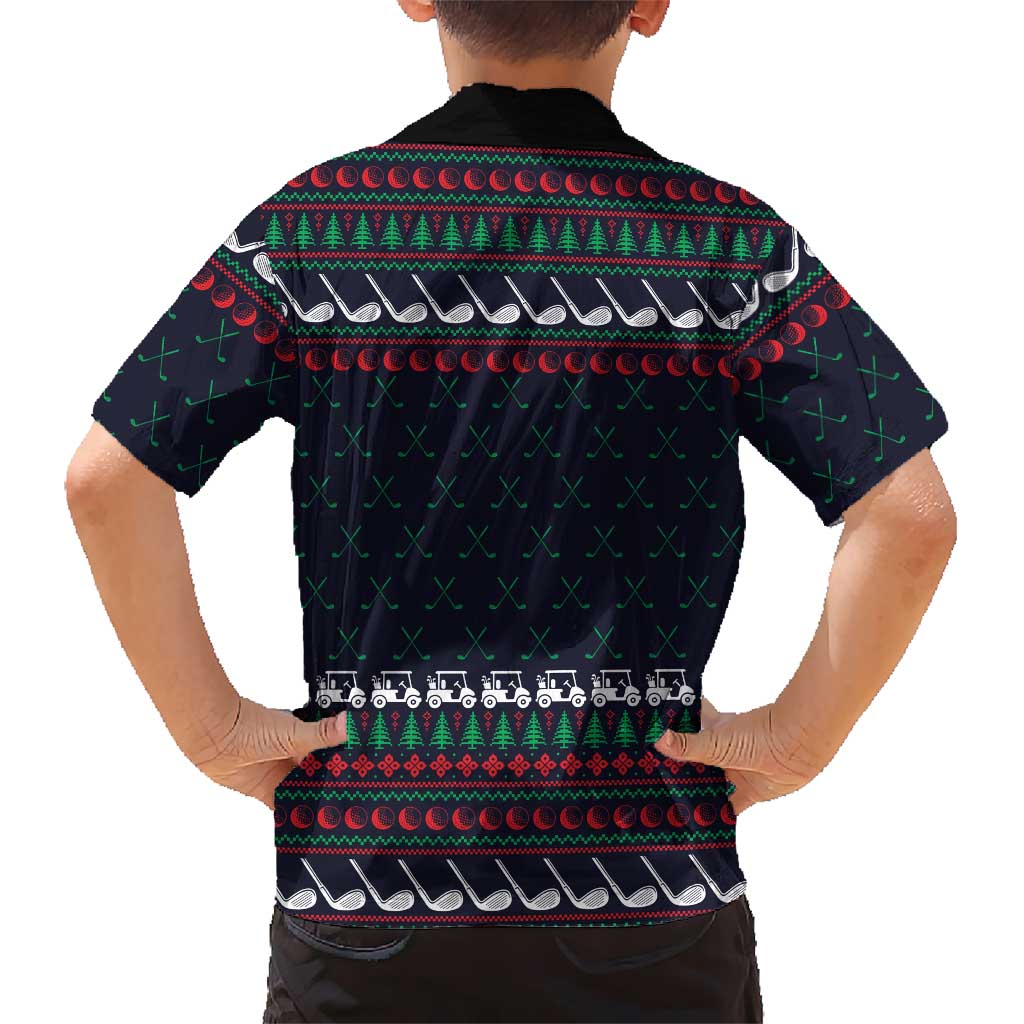 Santa Hole in One Christmas Family Matching Short Sleeve Bodycon Dress and Hawaiian Shirt with Golf Clubs and Festive Pattern - Wonder Print Shop
